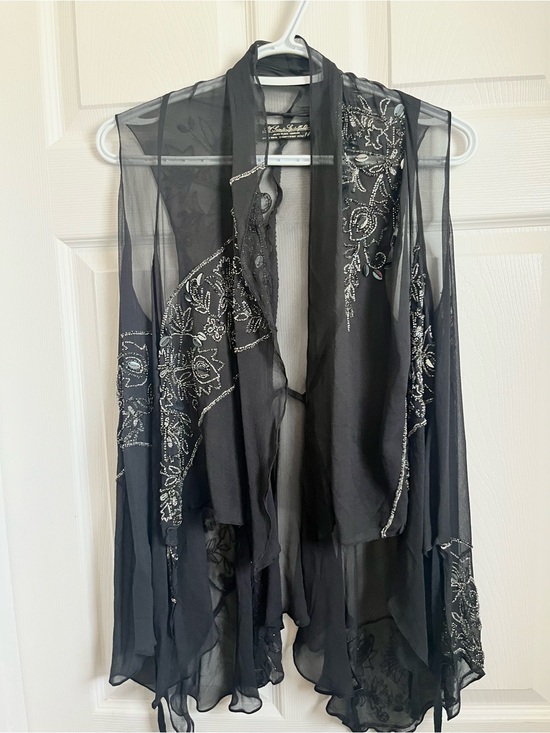 All Saints Spitalfields Jackets & Blazers - All Saints Spitalfields Silk Vintage 14 Large Cover Up Top Wrap Vest Embroidered